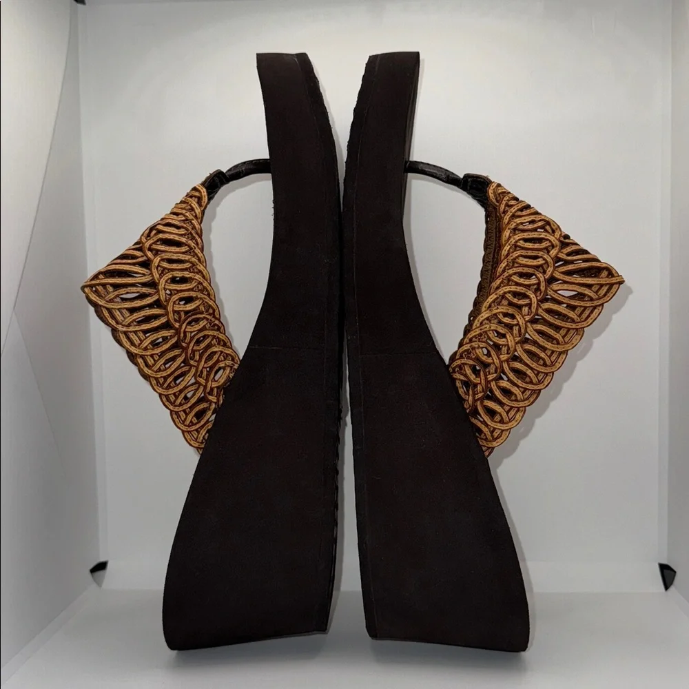 Yellow Box Platform Wedge Sandals w Boho Woven Upper Women’s 10 Tan & Brown - Picture 8 of 10